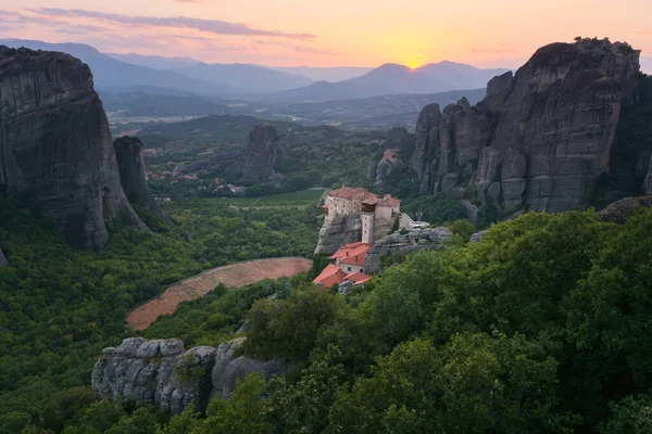 Beautiful Sunset Landscape Amazing Monasteries Meteora Greece — Foto Stock