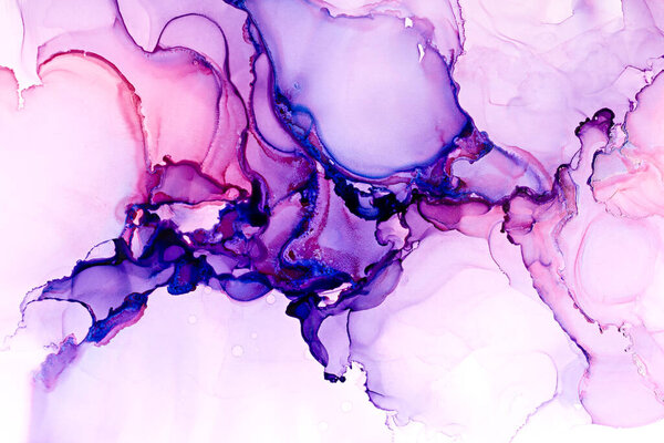 Close-up of purple alcohol ink abstract texture, trendy wallpaper. Art for design project as background for invitation or cards, poster, presentation