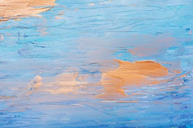 Mavi ve altın el vuruşlarıyla soyut akrilik resim arkaplanı