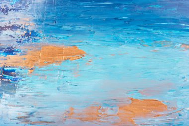 Mavi ve altın el vuruşlarıyla soyut akrilik resim arkaplanı