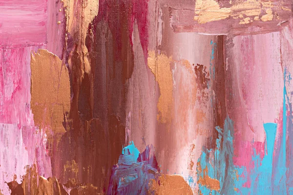 ピンク 金色の手で抽象的なアクリル絵具の背景 — ストック写真