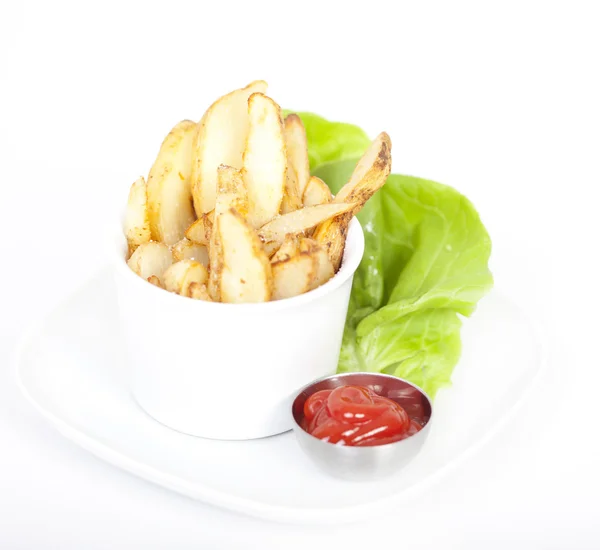 Potato Wedges on plate served with ketchup — Stock Photo, Image
