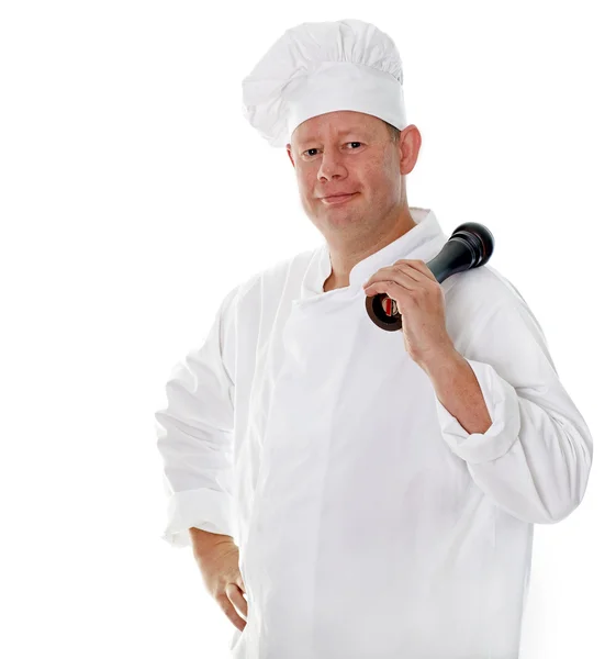 Male chef with pepper grinder — Stock Photo, Image