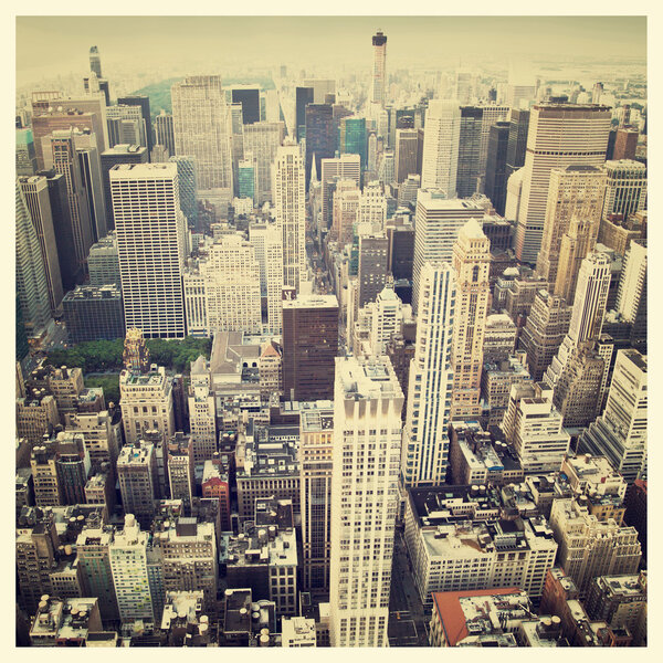 Aerial view of the New York City Skyline with instagram style filter