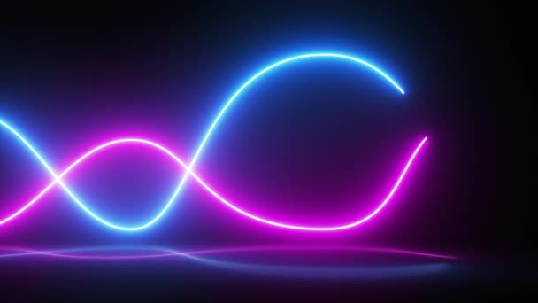 Render Glowing Neon Lines Abstract Background Looped Animation Abstract Panoramic — Vídeo de Stock