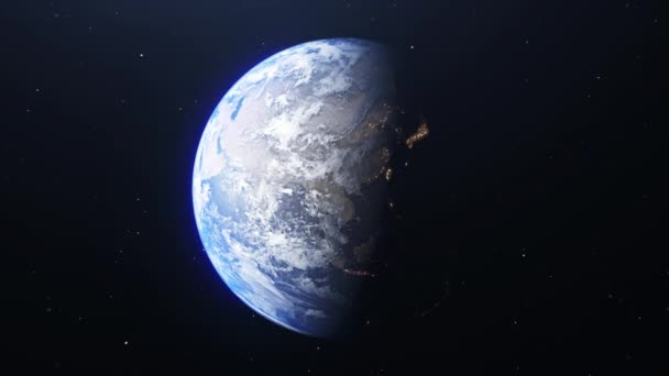 Vuela Sobre Planeta Tierra Girando Transición Día Noche Vista Desde — Vídeo de stock