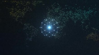 Digital global network and data connections concept. Communication technology global world network with world connections light lines. Spinning futuristic earth looping animation.