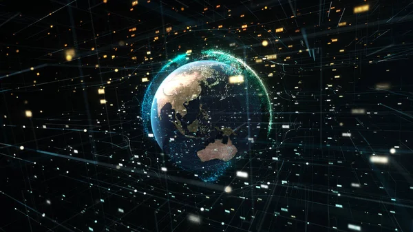 Цифровая Сетка Покрывает Землю Инновационными Линиями Технологической Концепцией Глобальная Сеть — стоковое фото