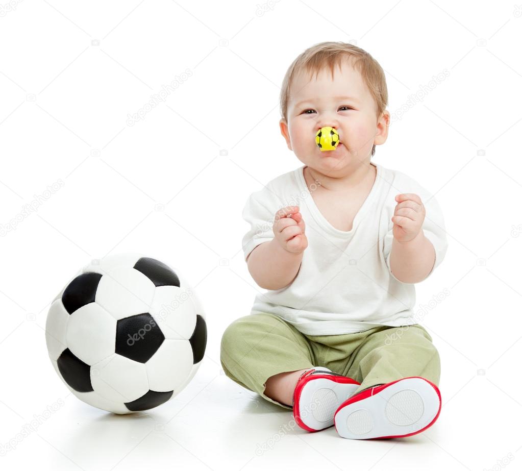 Adorable Baby Football Player With Ball And Whistle Over White B Stock Photo By C Oksun70