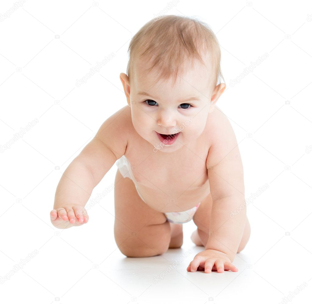 Pretty Crawling Baby Girl Isolated On White Background Stock Photo By C Oksun70