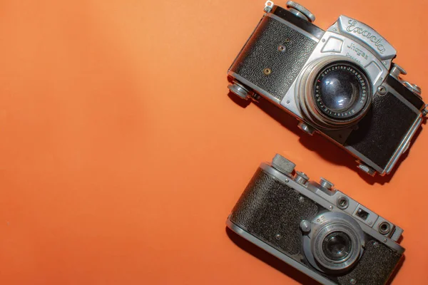Soviet German Cameras Old Cameras Metal Body Unique Design Lens — Fotografia de Stock