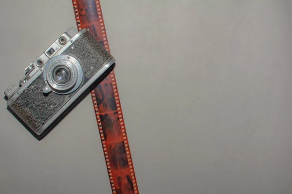 Old Camera Tape Gray Background Design Photo Studio — Stock Photo, Image