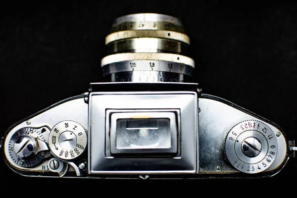 Παλιά Κάμερα Από Πάνω Κουμπιά Και Σχεδιασμός Παλιάς Φωτογραφικής Μηχανής — Φωτογραφία Αρχείου