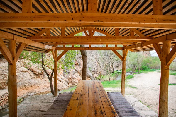 Wooden Gazebo Picnic Nature — Fotografia de Stock