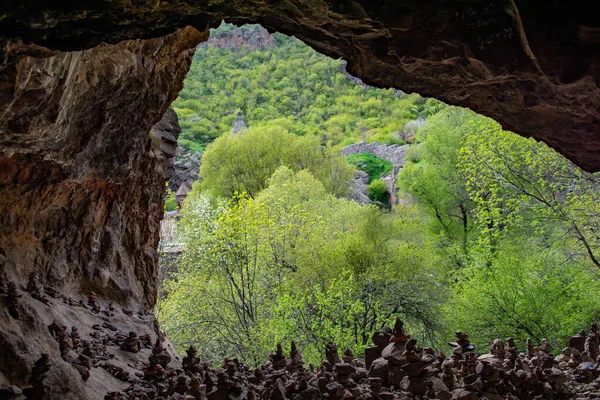 Uitzicht Vanuit Grot Een Grot Groene Bomen Natuur — Stockfoto