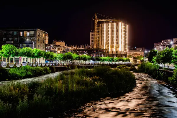 Night City Bird Eye View Light Houses Cars Beautiful City — Fotografia de Stock