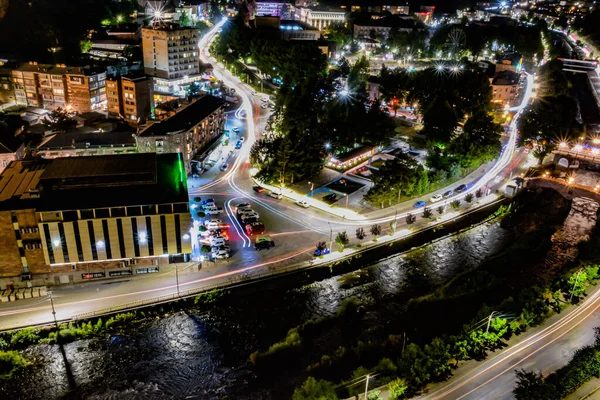 Night City Bird Eye View Light Houses Cars Beautiful City — Stockfoto