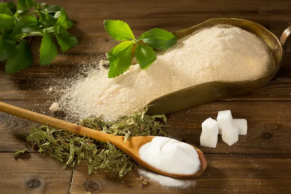 Azúcar o edulcorante stevia — Foto de Stock