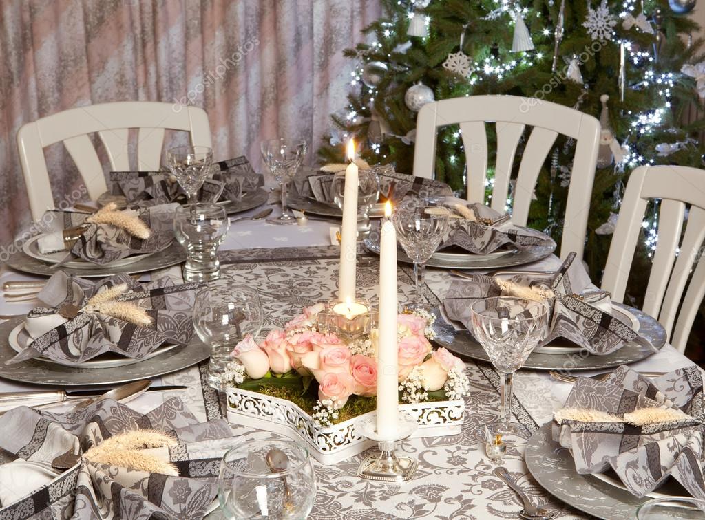 Christmas table in pink and grey Stock Photo by ©Klanneke 14857563