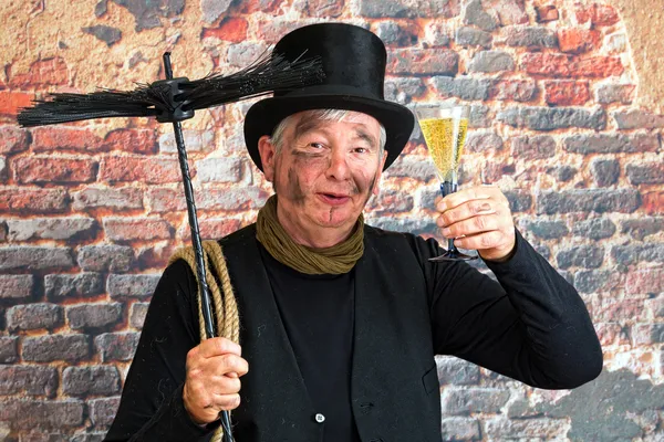 Chimney sweep new year toast — Stock Photo, Image