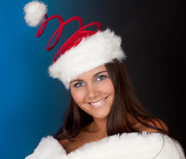 Cappello di Natale sulla ragazza invernale — Foto Stock