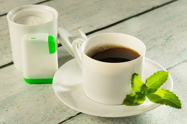Coffee with stevia sweetener — Stock Photo, Image