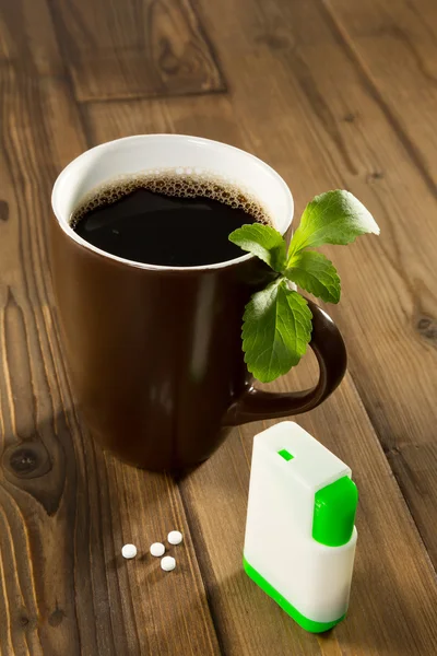 Stevia sweetener in your coffee — Stock Photo, Image
