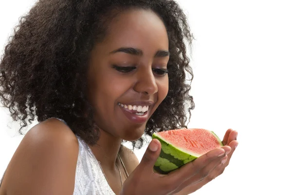 Afrikaanse meisje met watermeloen — Stockfoto