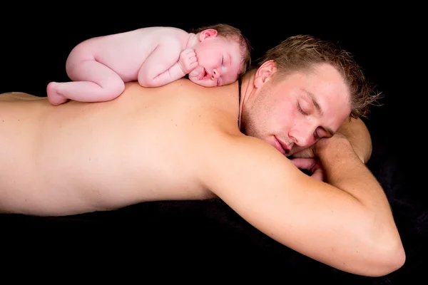 Pai bebê dormindo juntos — Fotografia de Stock