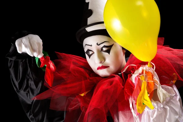 Clown with exploded balloons — Stock Photo, Image