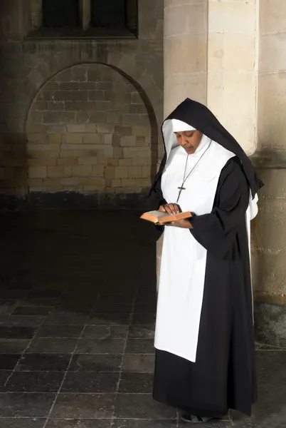 Reading nun in habit — Stock Photo, Image