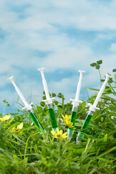Syringes in grass — Stock Photo, Image