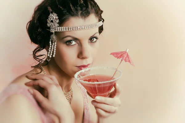 1920s vintage lady drinking — Stock Photo, Image