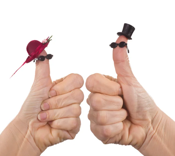 Funny finger puppet tourists — Stock Photo, Image