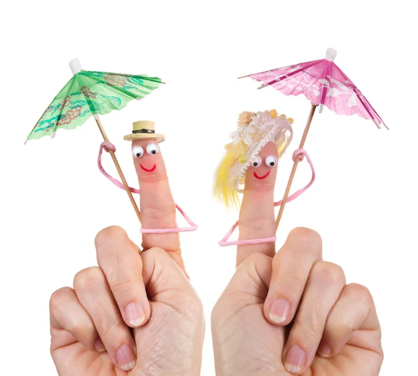 Happy tourists finger puppets — Stock Photo, Image