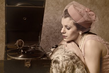 Vintage woman and old music clipart