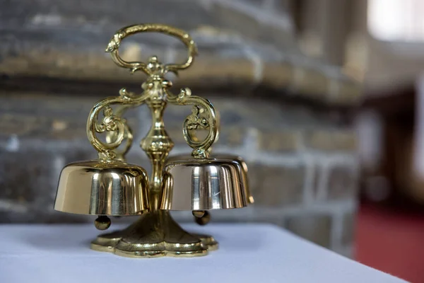 Copper Bells Traditionally Used Catholic Mass Moment Consecration — Stock Photo, Image