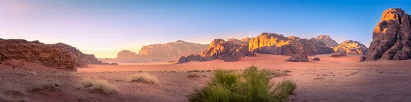 Panorama Del Paisaje Del Desierto Wadi Rum Jordania Durante Hora — Foto de Stock