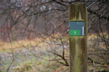 Viroinval, Belçika, Aralık 2021: Viroinval, Wallonia, Belçika 'da Kuzey Yürüyen Yön İşareti.