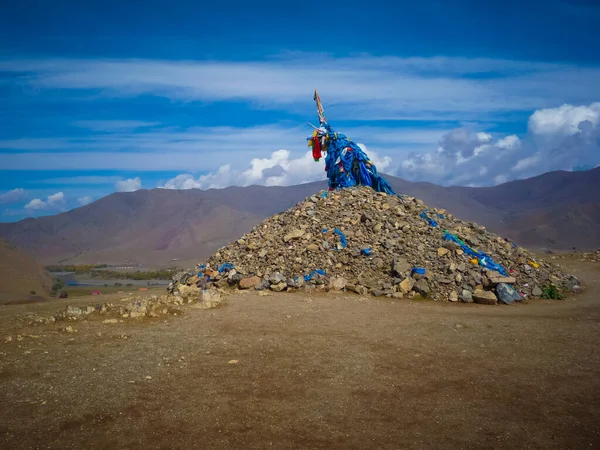 Ovoo prayer stone heap in Mongolia