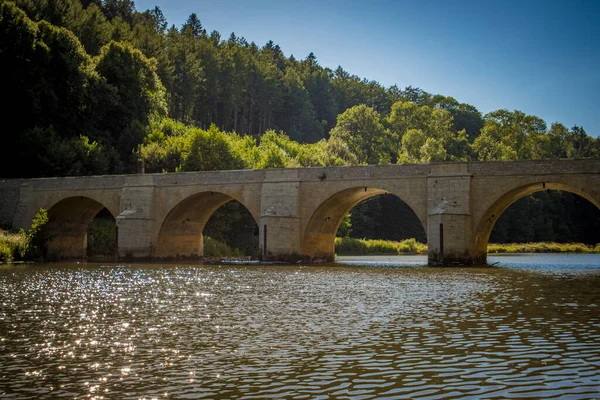 View Historical Saint Nicolas Bridge River Semois Chiny Province Luxembourg — Zdjęcie stockowe
