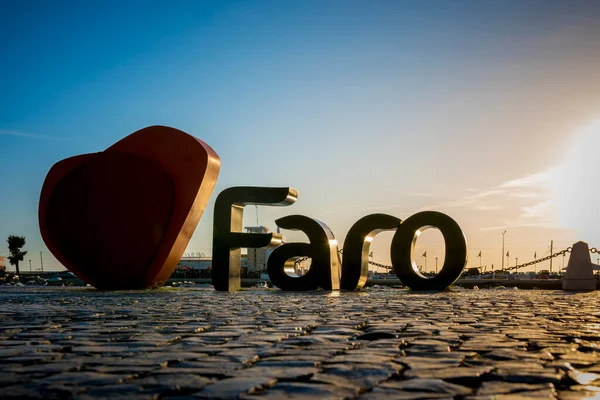 Faro Portugal Septiembre 2022 Vista Del Atardecer Love Faro Sign — Foto de Stock