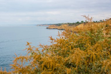 Portekiz 'deki Algarve' nin dramatik kıyı şeridi ve uçurumları, Carvoeiro 'nun harabesi..