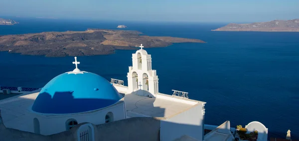 Igreja Dos Três Sinos Ilha Santorini Grécia — Fotografia de Stock