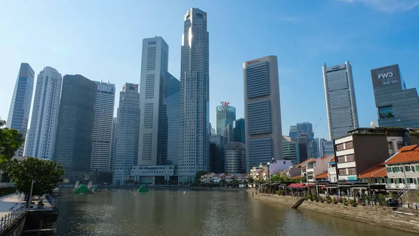 Barco Quay Arranha Céus Distrito Financeiro Singapura — Fotografia de Stock