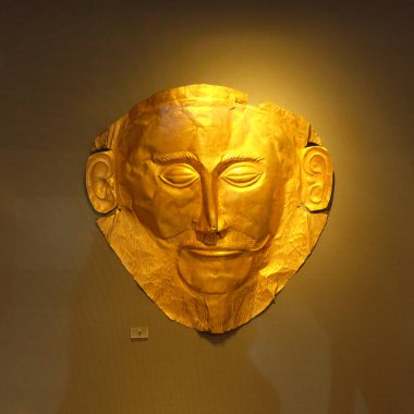 Agamemnon 'un altın maskesi Atina, Yunanistan' daki Ulusal Arkeoloji Müzesinde