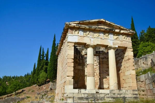 Ateński Skarbiec Starożytnym Delphi Grecja — Zdjęcie stockowe
