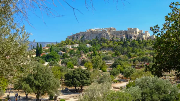 Вид Акрополь Древней Агоры Афинах Греция — стоковое фото