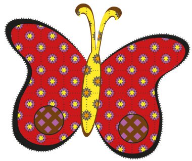 Decorative red patchwork looked butterfly isolated on white background clipart