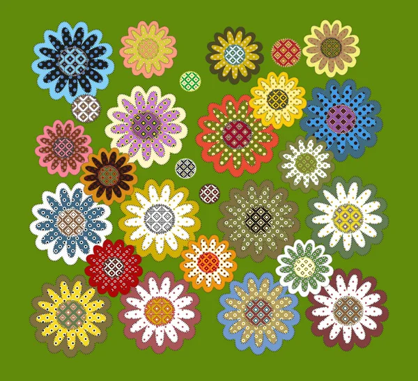 Set of patchwork flowers — Stock Vector